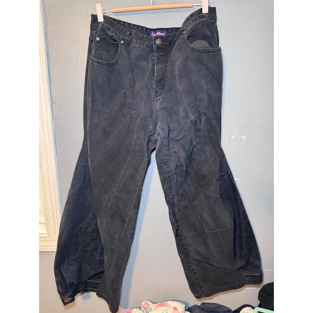 Vintage LA Blues Black Wide Leg Jeans Mixed Media Contrast Panel 18W High Rise